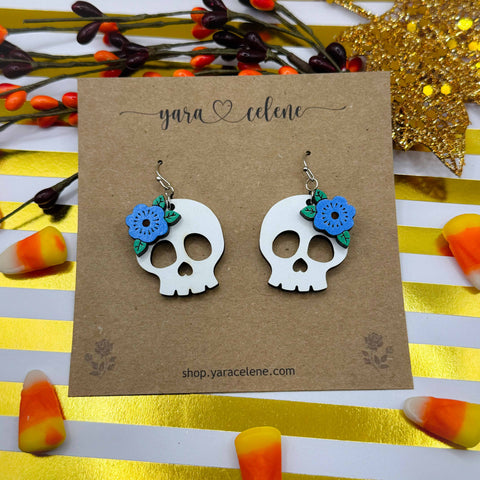 Layered Flower Skull Earrings