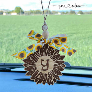 Initial Sunflower Car Charm