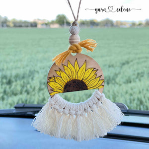 Sunflower Macramé Car Charm