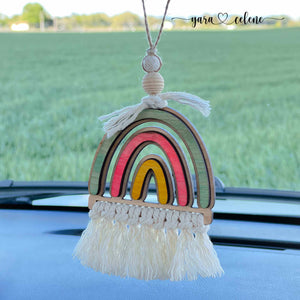 Rainbow Macramé Car Charm