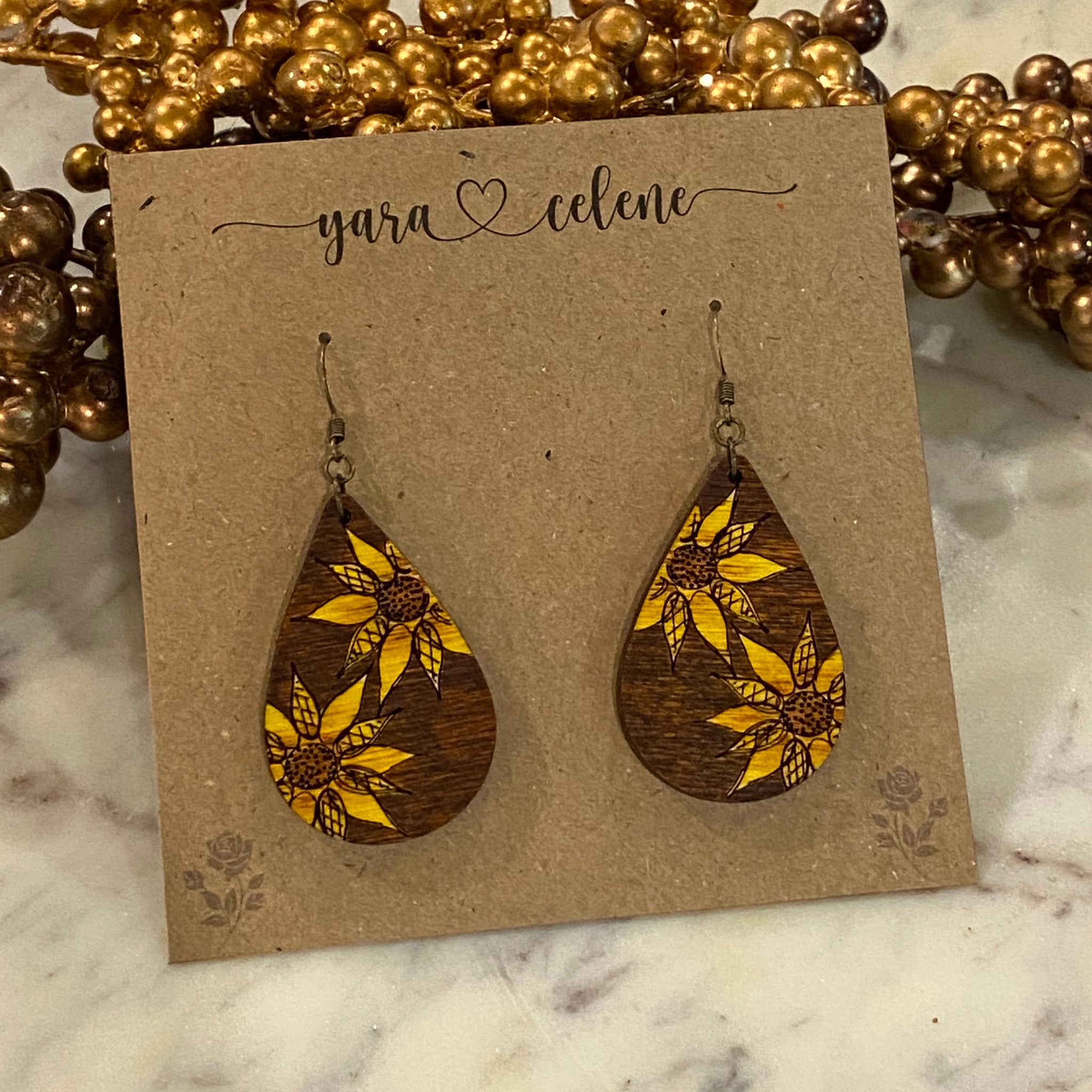 Sunflower Sketch Teardrop Earrings