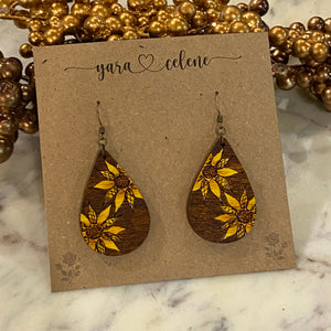Sunflower Sketch Teardrop Earrings