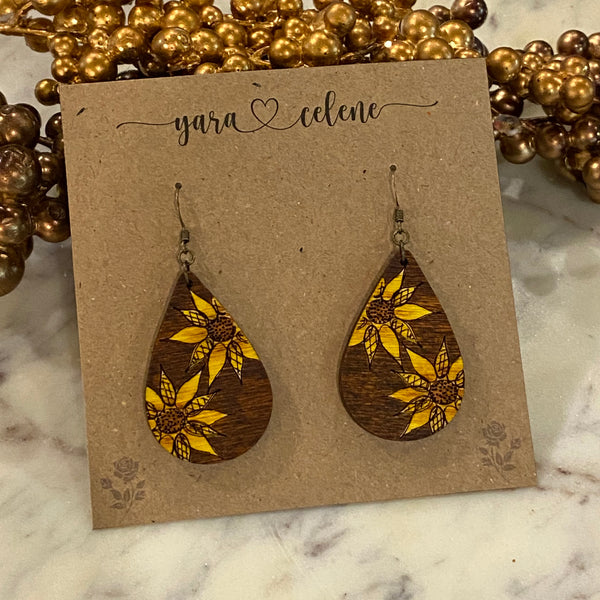 Sunflower Sketch Teardrop Earrings