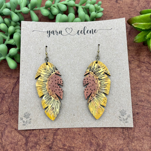 Sunflower Feather Earrings