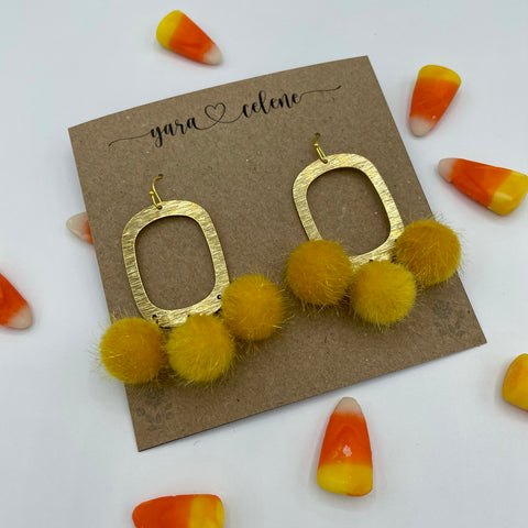 Brushed Metal Pom-Pom Earrings