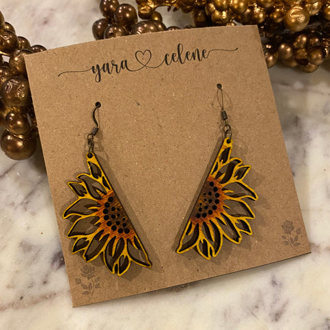 Split Sunflower Wooden Earrings