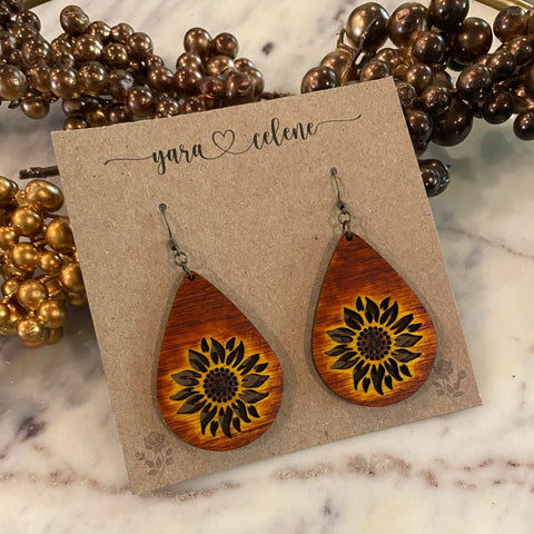 Wooden Sunflower Earrings