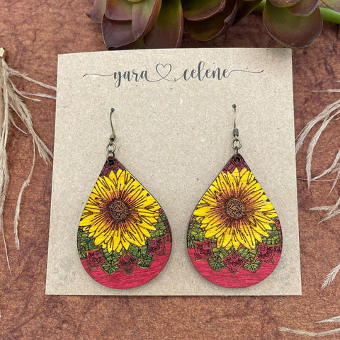 Boho Sunflower Teardrop Earrings