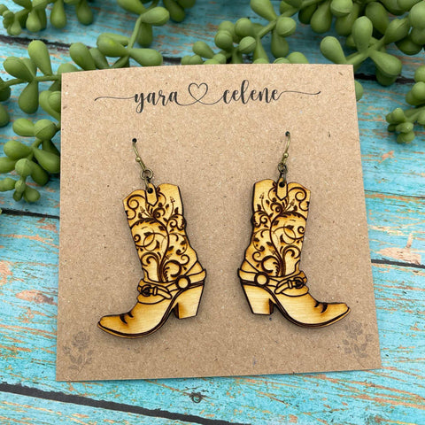 Wooden Cowboy Boot Earrings