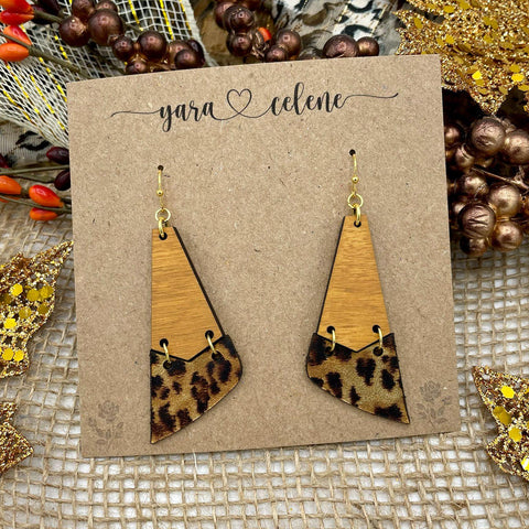Triangle Wood and Leather Earrings