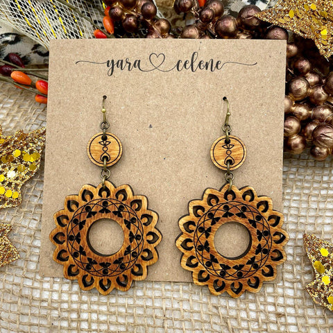 Mandala Dangle Wooden Earrings